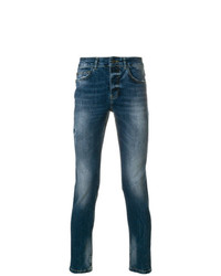Мужские темно-синие рваные зауженные джинсы от Frankie Morello