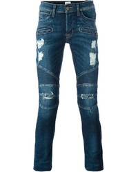 Мужские темно-синие рваные зауженные джинсы от Hudson