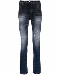 Мужские темно-синие рваные зауженные джинсы от John Richmond