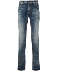 Мужские темно-синие рваные зауженные джинсы от Just Cavalli