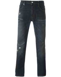 Мужские темно-синие рваные зауженные джинсы от Just Cavalli