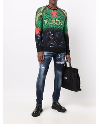 Мужские темно-синие рваные зауженные джинсы от Philipp Plein