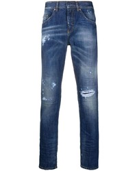 Мужские темно-синие рваные зауженные джинсы от Neil Barrett
