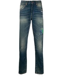 Мужские темно-синие рваные зауженные джинсы от Off-White