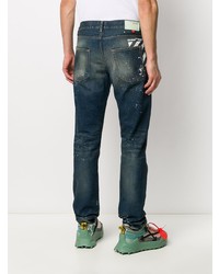 Мужские темно-синие рваные зауженные джинсы от Off-White