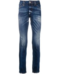 Мужские темно-синие рваные зауженные джинсы от Philipp Plein