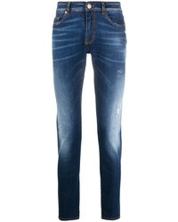 Мужские темно-синие рваные зауженные джинсы от Pt01