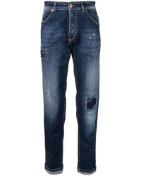 Мужские темно-синие рваные зауженные джинсы от Pt05