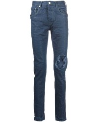 Мужские темно-синие рваные зауженные джинсы от purple brand