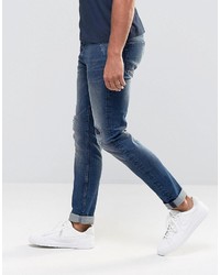 Мужские темно-синие рваные зауженные джинсы от ONLY & SONS