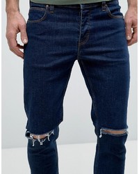 Мужские темно-синие рваные зауженные джинсы от Asos