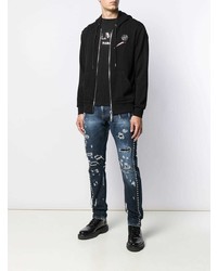 Мужские темно-синие рваные зауженные джинсы от Philipp Plein