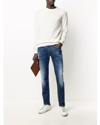 Мужские темно-синие рваные зауженные джинсы от Pt01