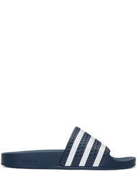 Темно-синие резиновые сандалии на плоской подошве от adidas