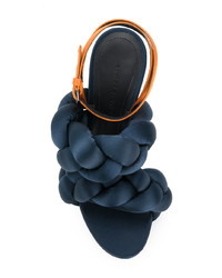 Темно-синие сатиновые босоножки на каблуке от Marco De Vincenzo