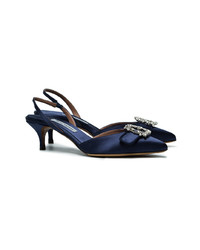 Темно-синие сатиновые туфли с украшением от Tabitha Simmons