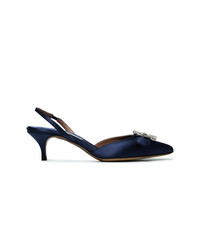 Темно-синие сатиновые туфли с украшением от Tabitha Simmons