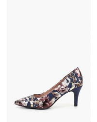 Темно-синие сатиновые туфли с цветочным принтом от Marco Tozzi