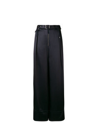 Темно-синие сатиновые широкие брюки