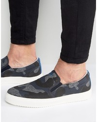 Мужские темно-синие слипоны с камуфляжным принтом от Armani Jeans