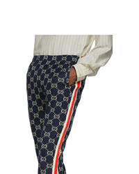 Мужские темно-синие спортивные штаны с принтом от Gucci