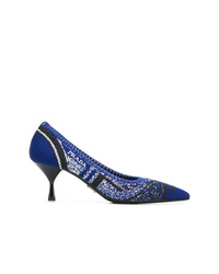 Темно-синие туфли из плотной ткани с принтом от Prada