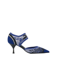 Темно-синие туфли из плотной ткани с принтом от Prada