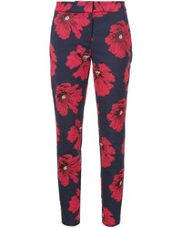 Темно-синие узкие брюки с цветочным принтом от Lela Rose