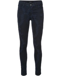 Темно-синие хлопковые джинсы скинни с цветочным принтом от J Brand