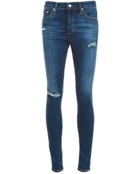 Темно-синие хлопковые рваные джинсы скинни от AG Jeans