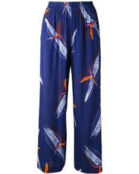 Женские темно-синие шелковые брюки с принтом от Cacharel