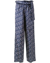 Темно-синие шелковые широкие брюки с принтом от 3.1 Phillip Lim