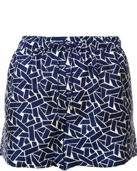 Темно-синие шелковые шорты с геометрическим рисунком
