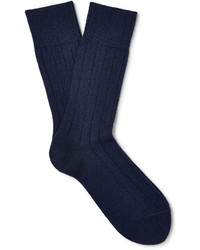 Мужские темно-синие шерстяные вязаные носки