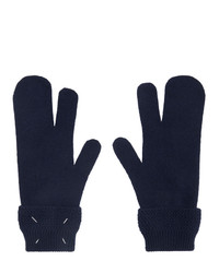 Темно-синие шерстяные вязаные перчатки