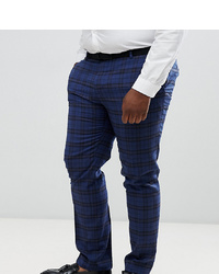 Мужские темно-синие шерстяные классические брюки в шотландскую клетку от Twisted Tailor
