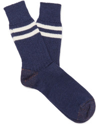 Мужские темно-синие шерстяные носки в горизонтальную полоску от Junya Watanabe