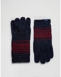 Мужские темно-синие шерстяные перчатки с жаккардовым узором от Jack Wills