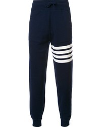 Темно-синие шерстяные спортивные штаны в горизонтальную полоску