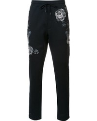 Мужские темно-синие шерстяные спортивные штаны с вышивкой от Dolce & Gabbana