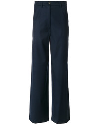 Темно-синие шерстяные широкие брюки от Semi-Couture