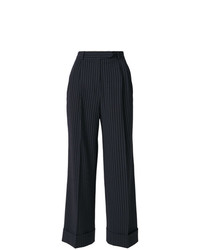 Темно-синие широкие брюки в вертикальную полоску от John Galliano Vintage