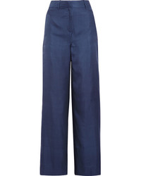 Темно-синие широкие брюки в горошек