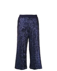 Темно-синие широкие брюки с пайетками от P.A.R.O.S.H.