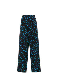 Темно-синие широкие брюки с принтом от Marni