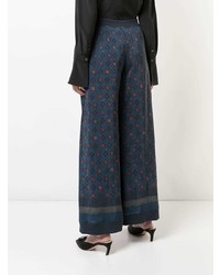 Темно-синие широкие брюки с принтом от Warm