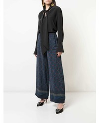 Темно-синие широкие брюки с принтом от Warm