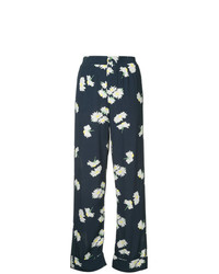 Темно-синие широкие брюки с цветочным принтом от Ganni
