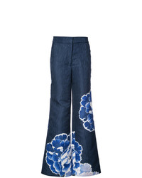 Темно-синие широкие брюки с цветочным принтом от Josie Natori