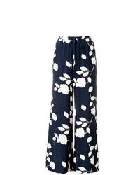 Темно-синие широкие брюки с цветочным принтом от P.A.R.O.S.H.